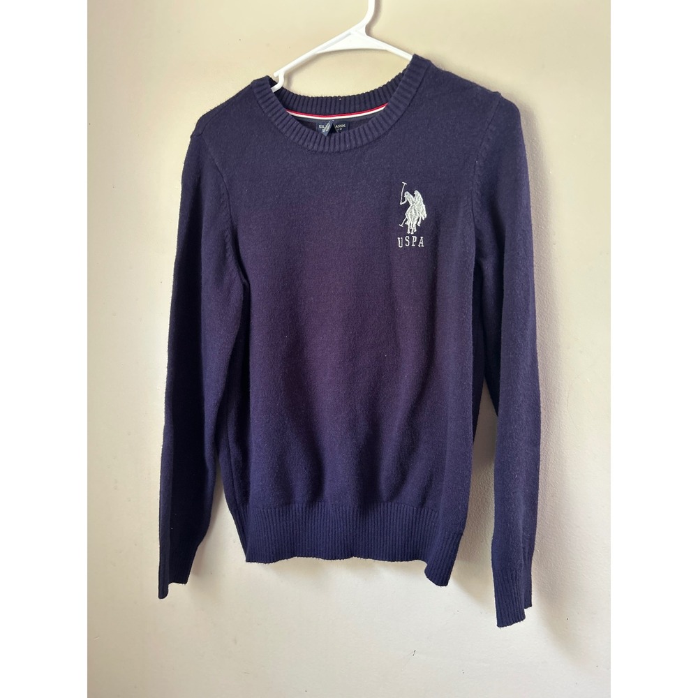 US Polo Assn. Navy Blue‎ Crew Neck Pullover Sweater, Embroidered Logo, Classic